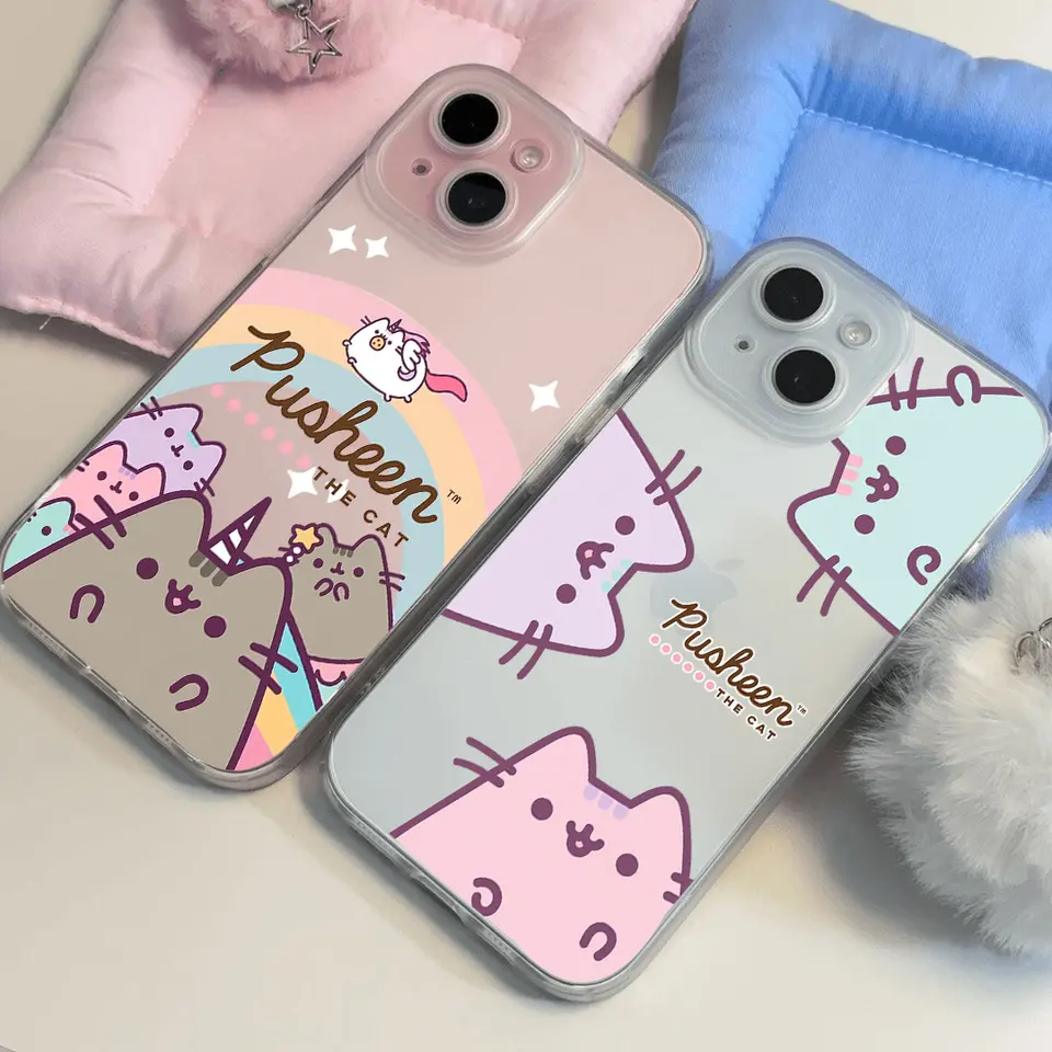 Funda transparente mate con gato Pusheen, a prueba de golpes, para iPhone 16E 16 15 14 Plus 13 12 11 7 8 Plus Pro X XR Max 2