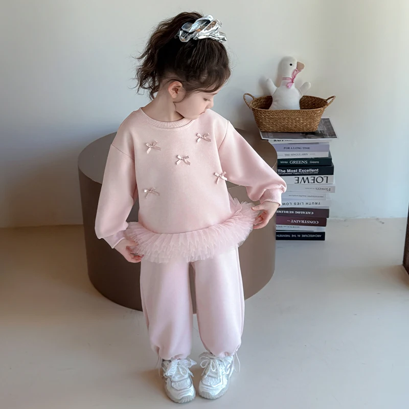 Mädchen Sweatshuit Kleidung Set Kinder Prinzessin Bogen Liebe Dekoration Hoodie Hosen Zwei-stück Anzug Frühling Herbst 2025, Neue – Detail 17