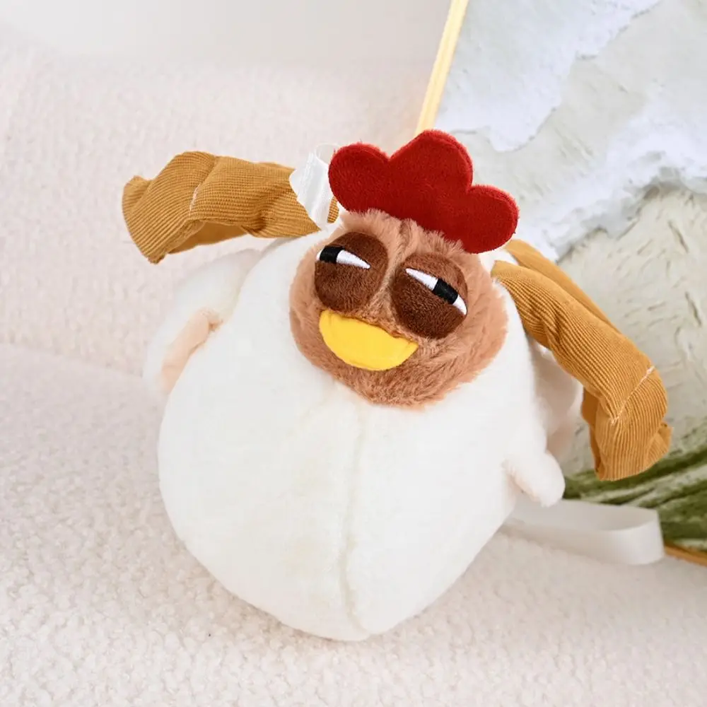 Lindo bolso de felpa de pollo con forma de gallina esponjosa, bolso de hombro tipo bandolera con cremallera de gran capacidad, bolso de mano portátil de dibujos animados para niñas