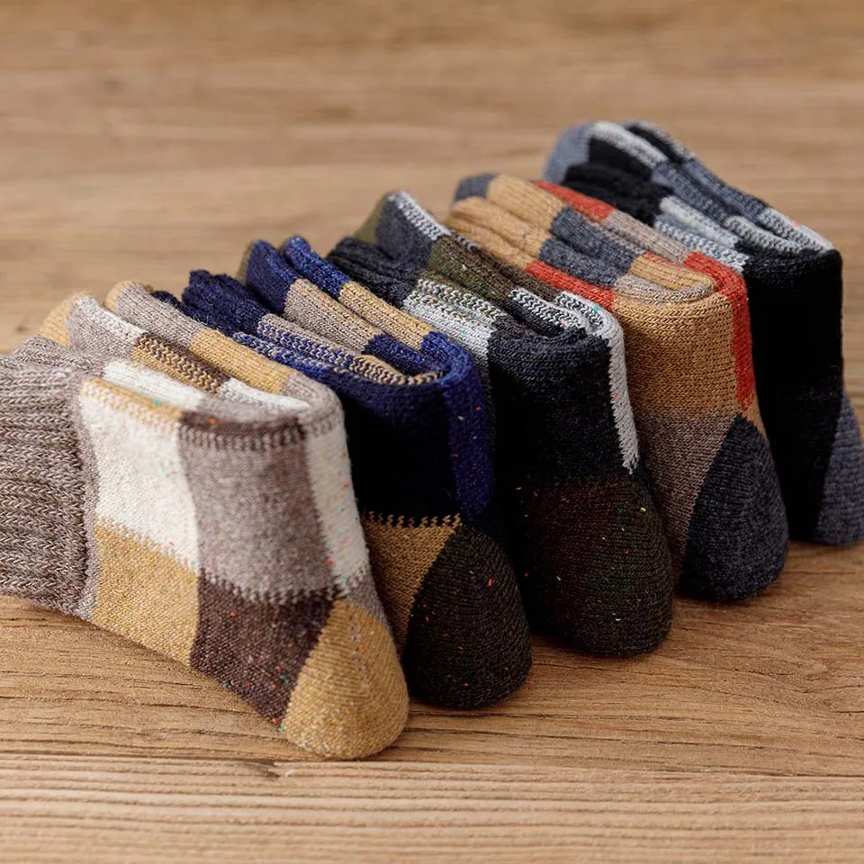 Chaussettes en laine à carreaux pour hommes, chaussettes longues mérinos, cachemire décontracté, optique, chaud, rétro, Harajuku, grande taille, hiver, 3 paires