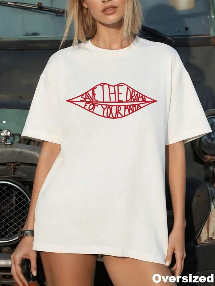 2026 Hot Sale Save the Drama for Your Mama T-Shirt Top Plus Size Women Kawaii Cotton Clothes O-neck Short Sleeve