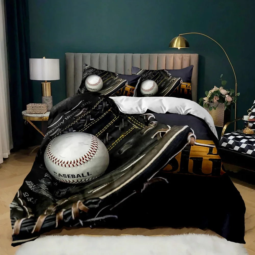 Sports Baseball Bedding Set for Child,Duvet Cover Sets with Queen Size,Boys Sports Quilt Cover Teens Polyester Comforter Cover