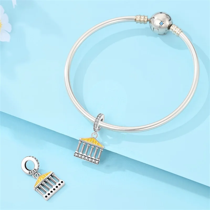 925 Sterling Silver British Museum Architectural Charms Pendant Fit Original Bracelet DIY Women Fine Anniversary Jewelry Gifts