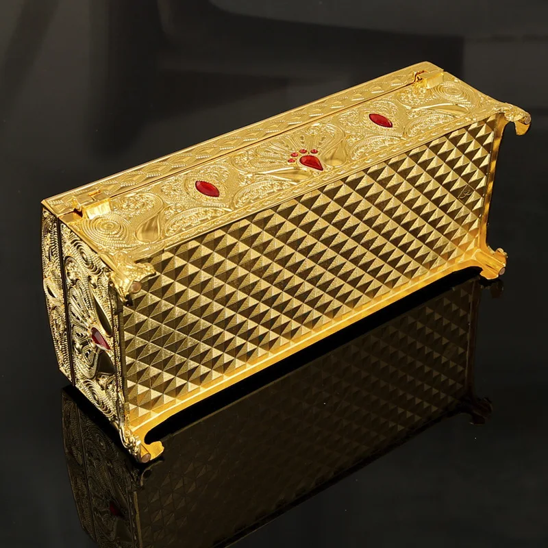 Stylish Golden Metal Jewelry Box Rectangular Shape Necklace Bangle Storage Keepsake Box for Valentine Wedding Birthday Gift