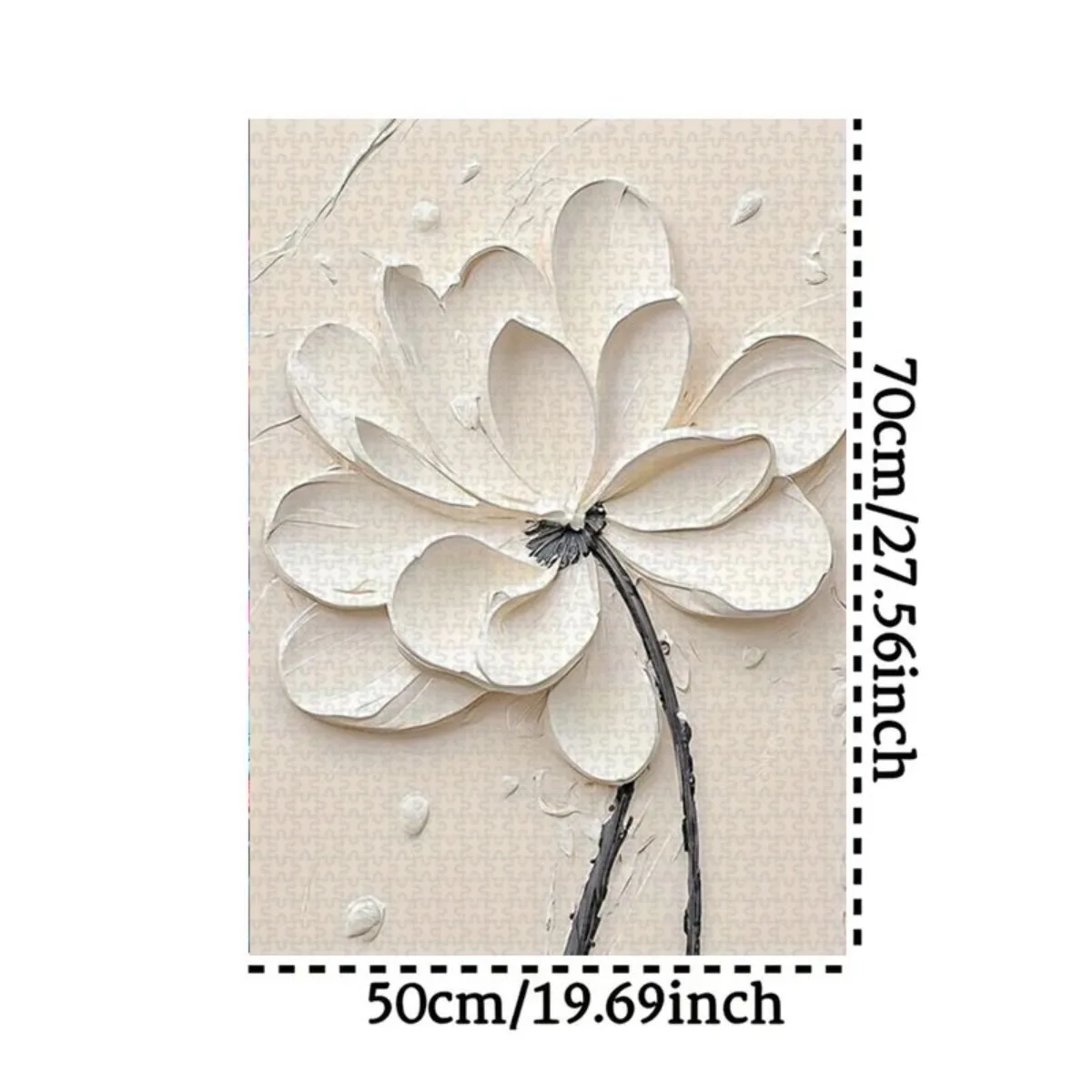 1000 قطعة من أحجية الكبار - ضربة فرشاة ثلاثية الأبعاد بيضاء لطلاء زيت اللوتس مع خلفية بيج، بتلات ذات طبقات، شفاء وقتي أنيق