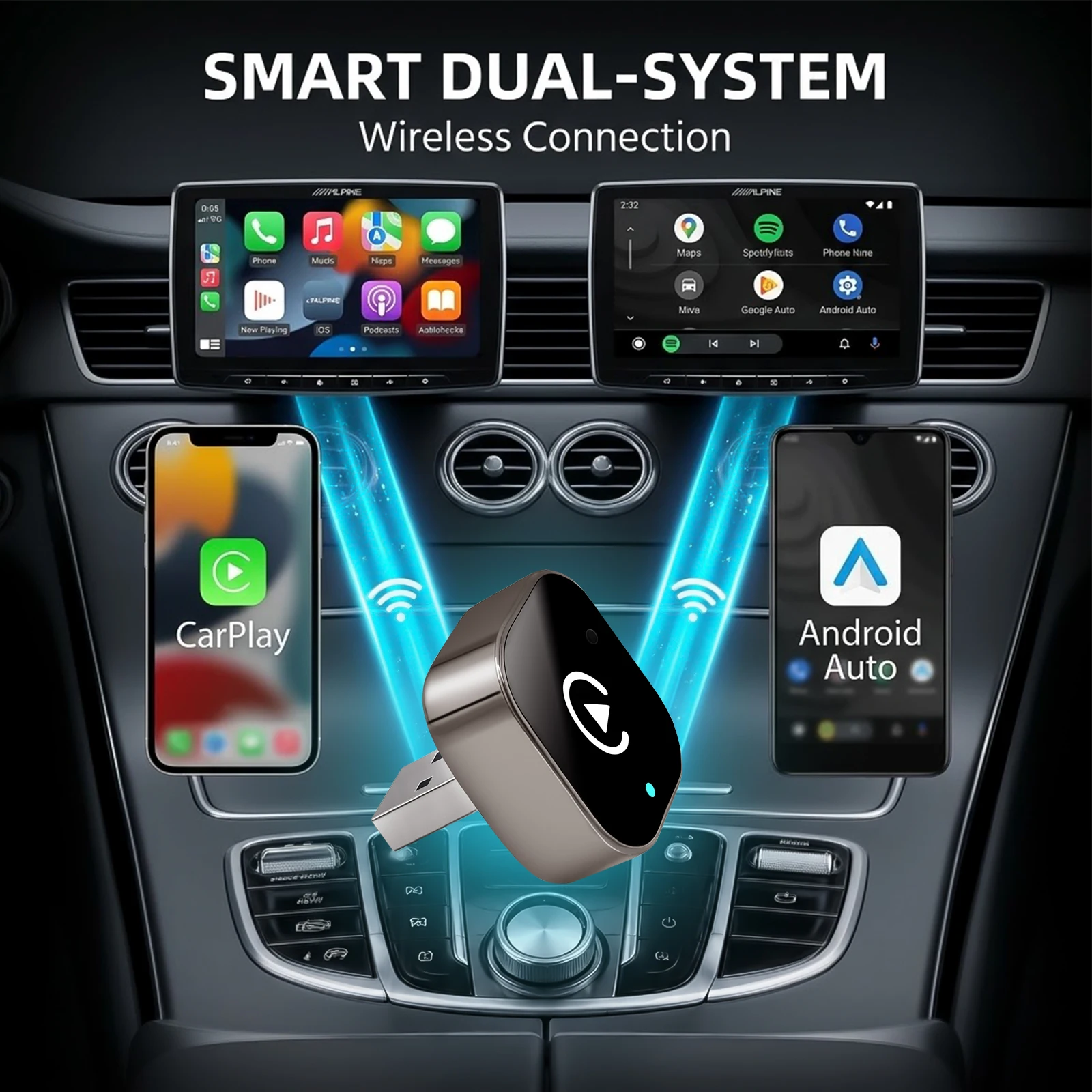 Wireless CarPlay Adapter2026 Upgraded – Suitable for Apple iPhone & Android, with Compact Size, Plug-and-Play Convenience, and F