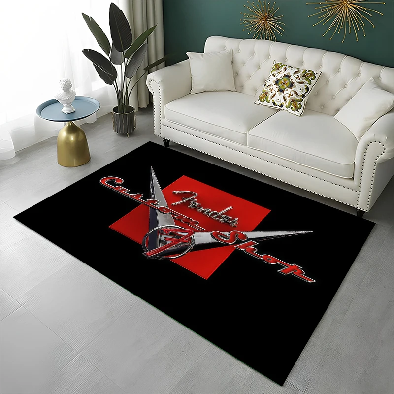 Retro Fender Logo Guitar Instruments Music Carpet Rug for Playroom Bedroom Living Room Sofa Home Decor,kid Area Rug Non-slip