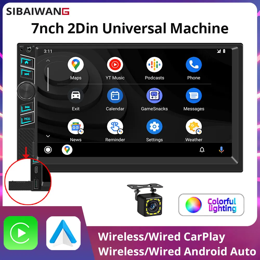 7inch Dual Din Universal MP5 Multimedia Video Player Support Wireless Carplay Android Auto Type-C USB Bluetooth FM Car Radio BT