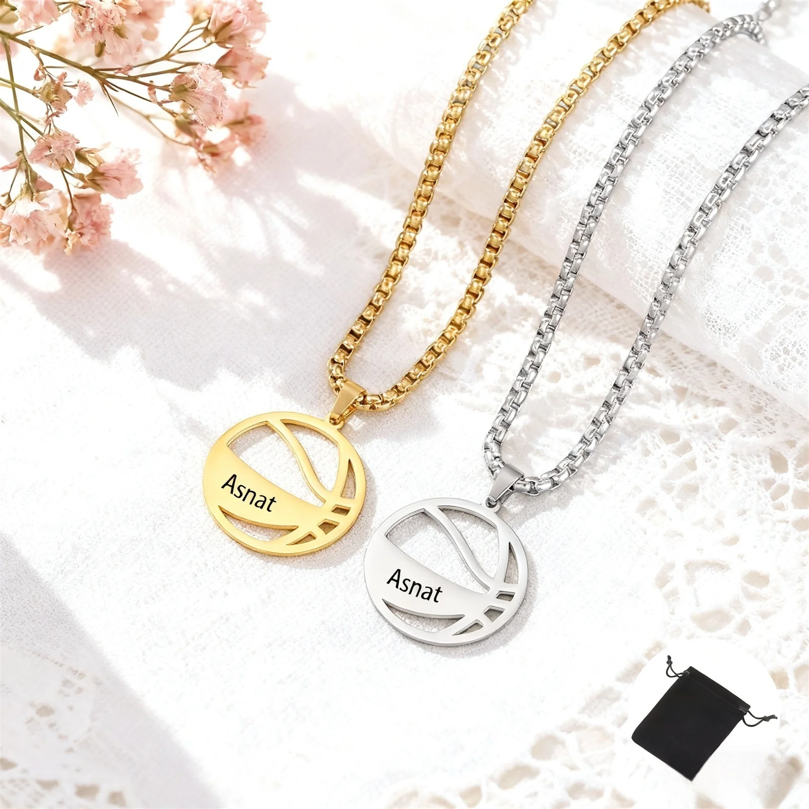 تخصيص اسم التاريخ كرة السلة الرياضة قلادة الفولاذ المقاوم للصدأ شخصية مخصصة هدية عيد الحب