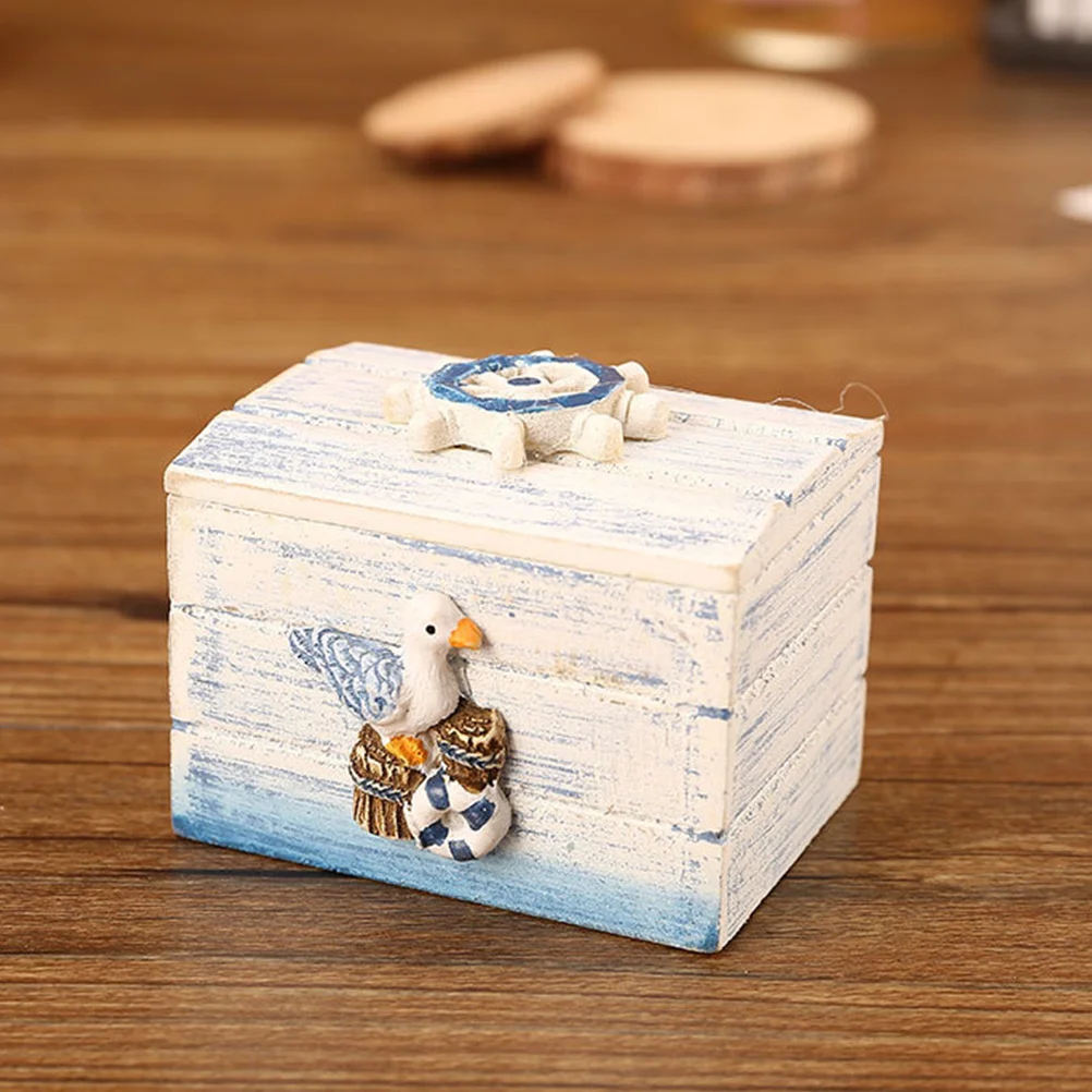 

2pcs Wooden Storage Box Mediterranean Style Desktop Organizer For Jewelry Candy Trinkets Gift Packing Vintage Wood Case