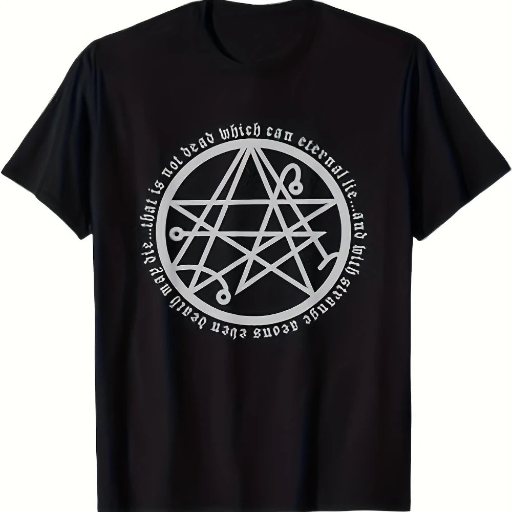 Men'S T-Shirt Featuring The Necronomicon Lovecraftian Tome of The Cursed Adorned The Gateway Sigil Men's T-shirts for Summer