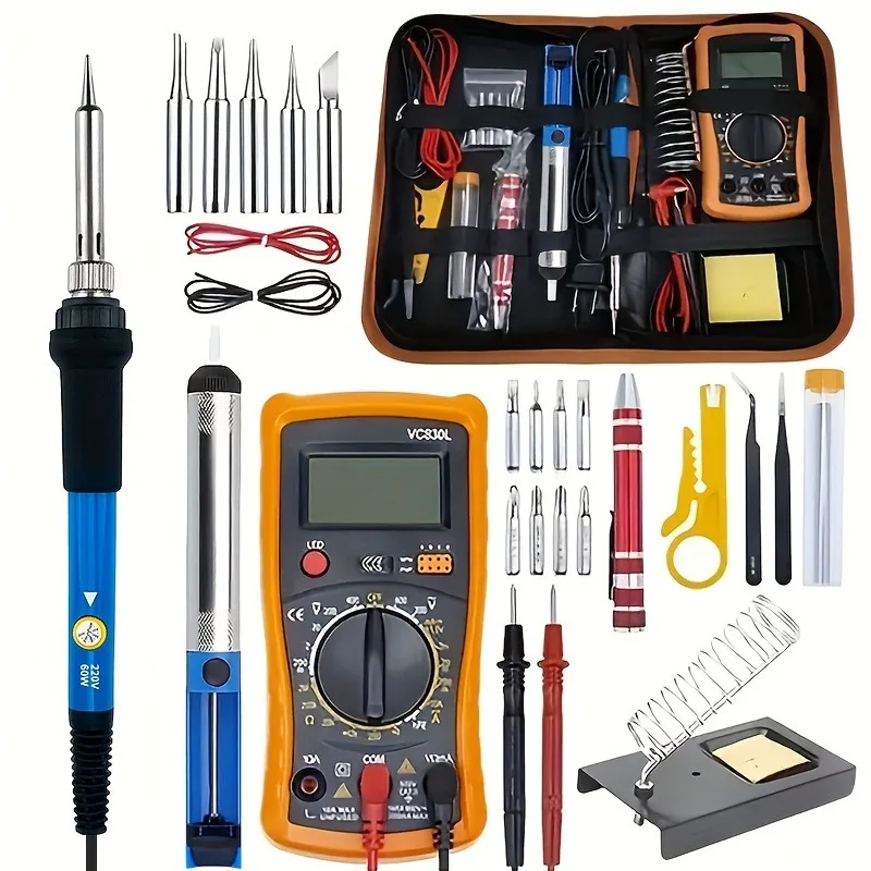 

19pcs 60W 220V Adjustable Temperature Soldering Kit with Digital Multimeter,Professional Soldering Kit | Durable Soldering Tools