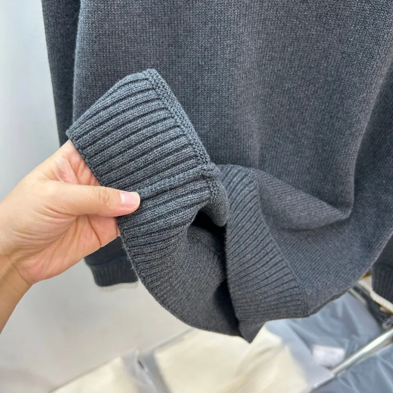 المرأة طاقم الرقبة سترة فضفاضة أنيقة الكورية نمط اللون منعت تنوعا طويلة الأكمام قاع محبوك