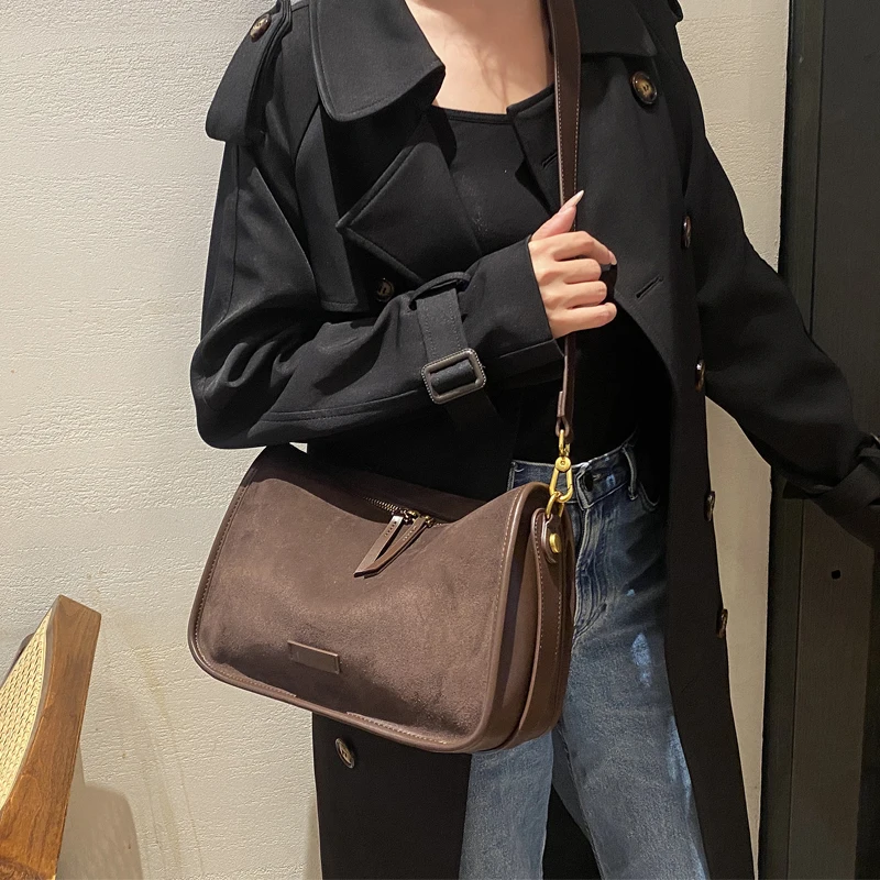 Suede Cowhide fashion ladies shoulder cross coffe bag luxury designer women brown handbag angola red image 5