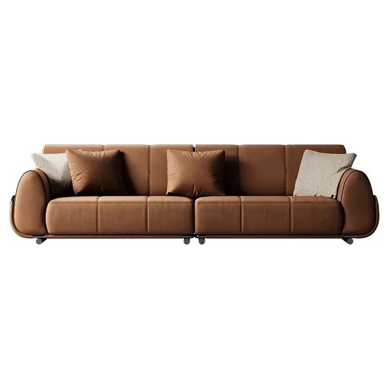 Italian light luxury full leather sofa villa whole house with new sofa modern minimalist advanced large straight row sofa