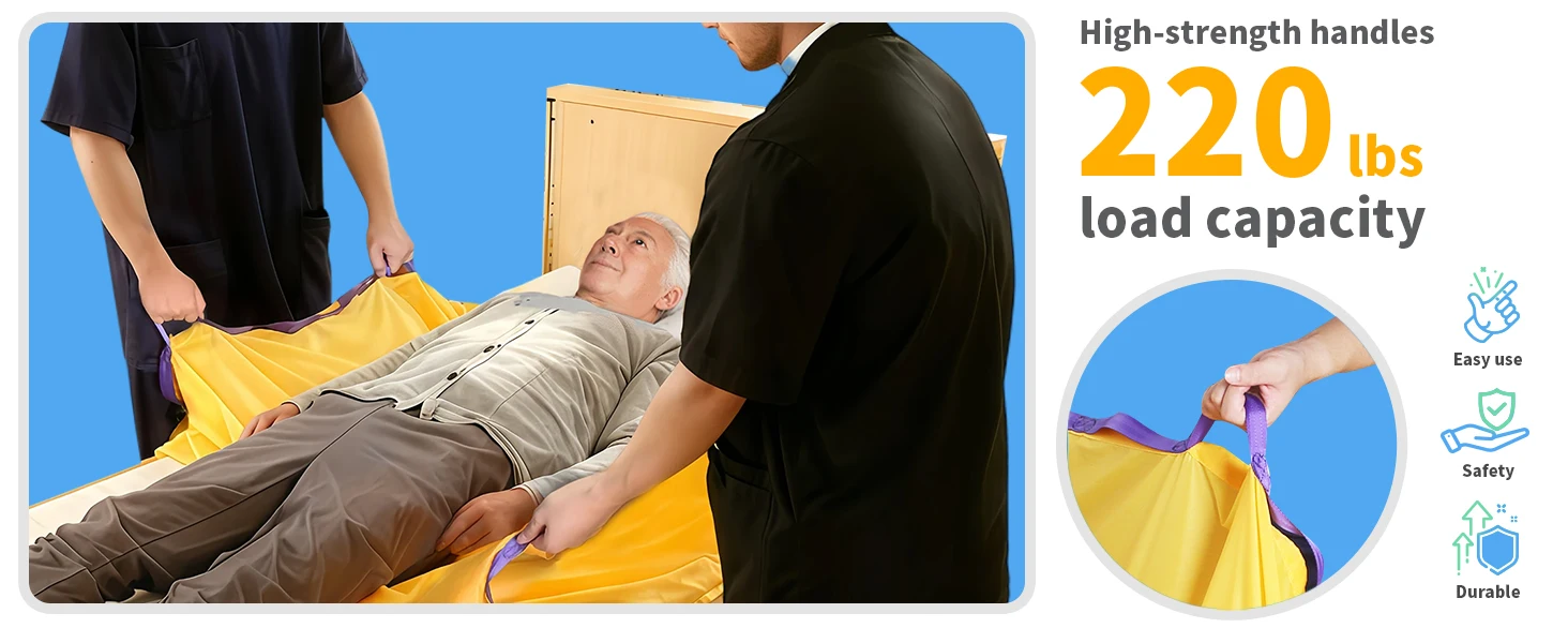 Ehucon Tubular Transfer-Gleitmatte für den Patiententransport, Ausziehbare Gleitplatte mit Griffen, Gelb, 220 LBS – Detail 3