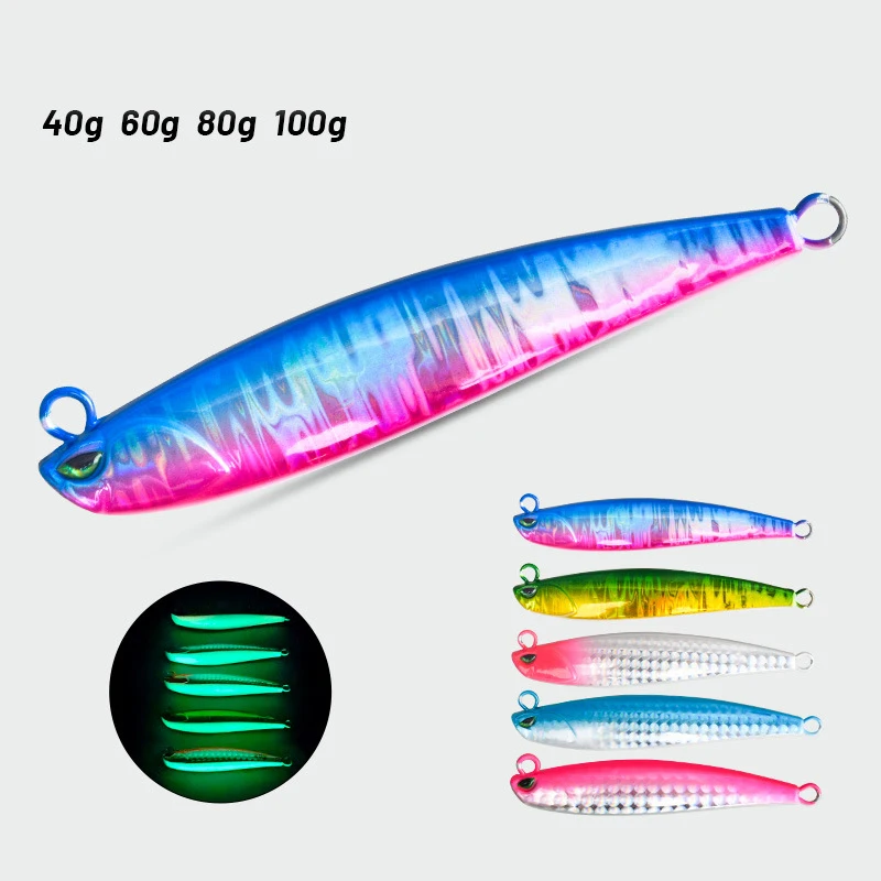 40 جرام-80 جرام طويل يلقي مضيئة الصيد البحري Jigbait غرق الرصاص الأسماك الاصطناعي وهمية الطعم البحرية قارب الصيد بيونيك إغراء