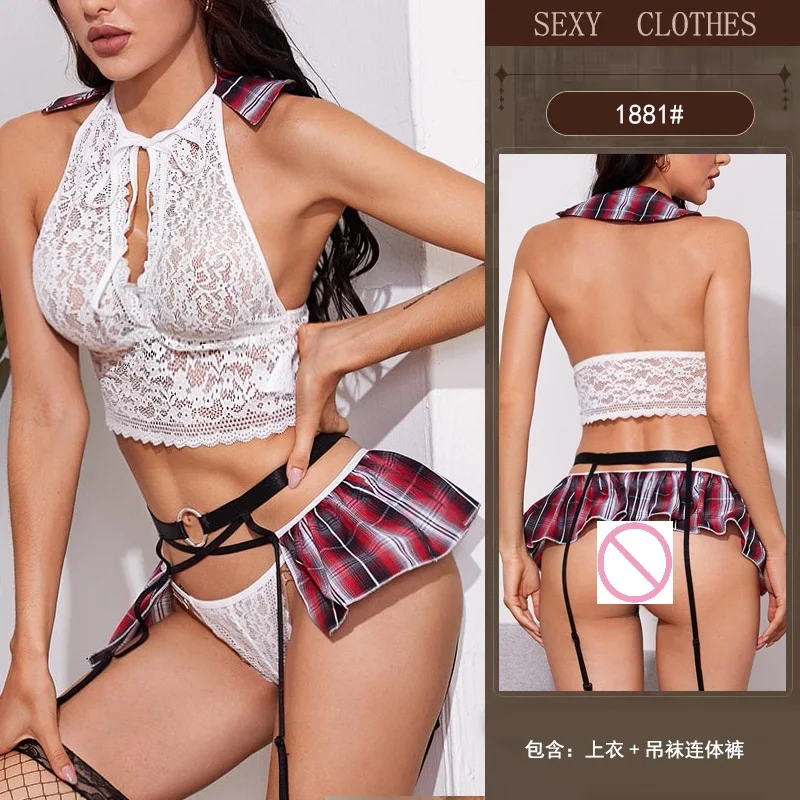 جديد أزياء المرأة مثير الدانتيل ملابس داخلية شفافة مجموعات لعب الأدوار طالب الملابس الداخلية سيدة أنيقة الجوف خارج تأثيري ازياء #6