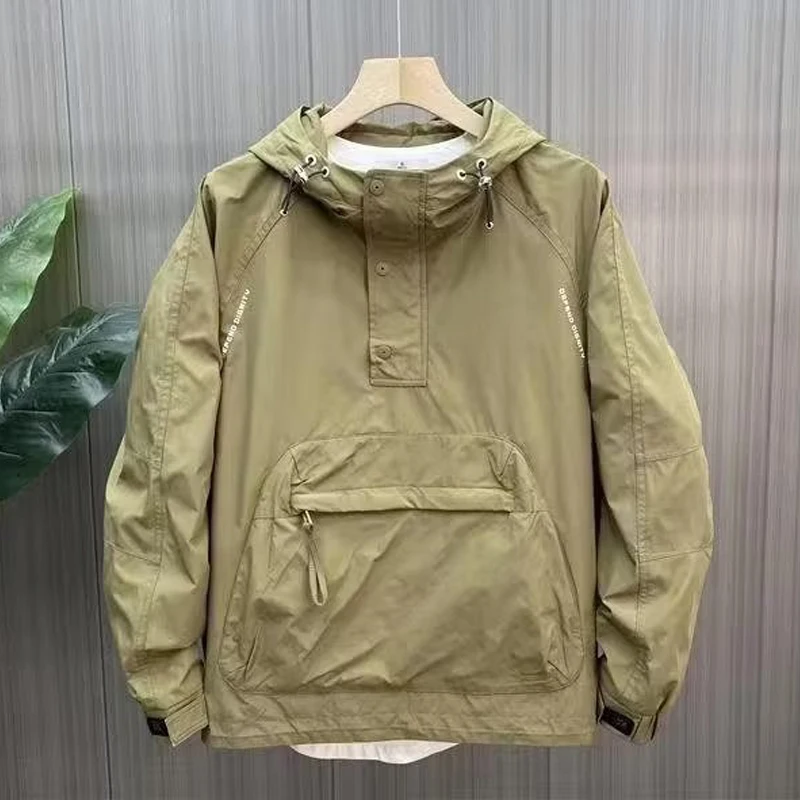 Bluza męska luksusowe kurtki z kieszeniami bluza z kapturem Hip Hop Harajuku Streetwear koreańska modna kurtka Casual pół-zamek luźne płaszcze męskie