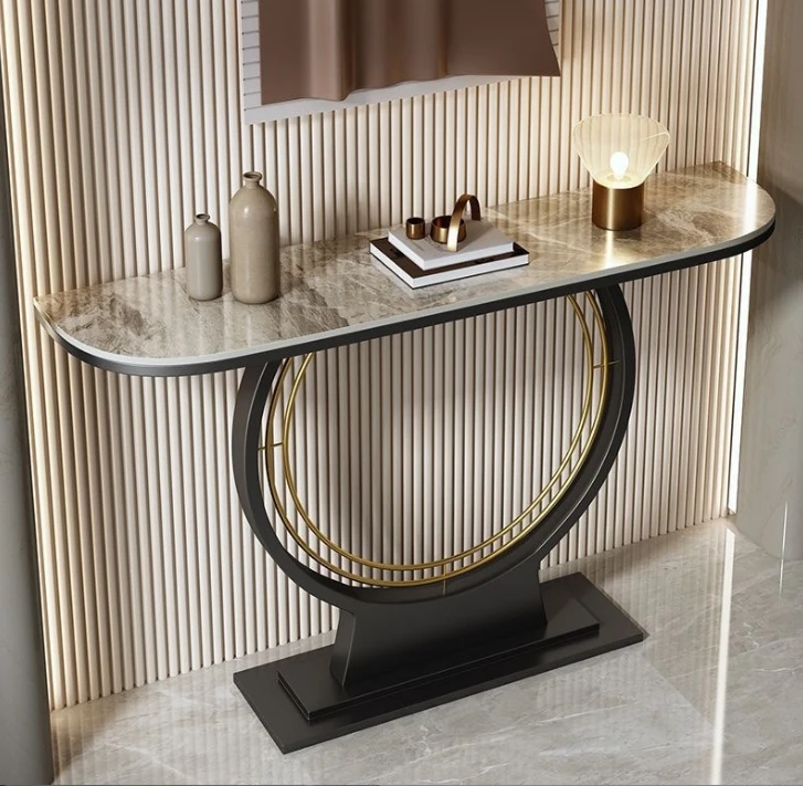Luxury narrow stone entrance table Simple new Chinese entrance table Wall-mounted semi-circular counter table