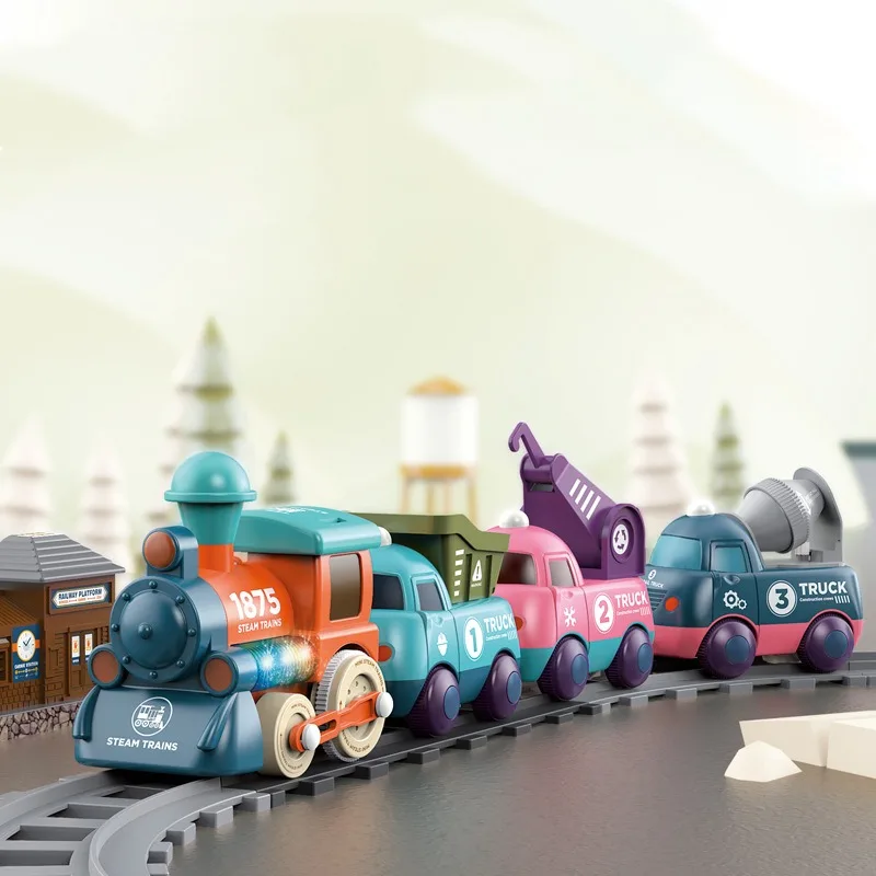 

Children Electric Railway Train Toys Set Kids Cartoon Engineering Rail Car Toys with Lighting and Music Boys Birthday Gifts