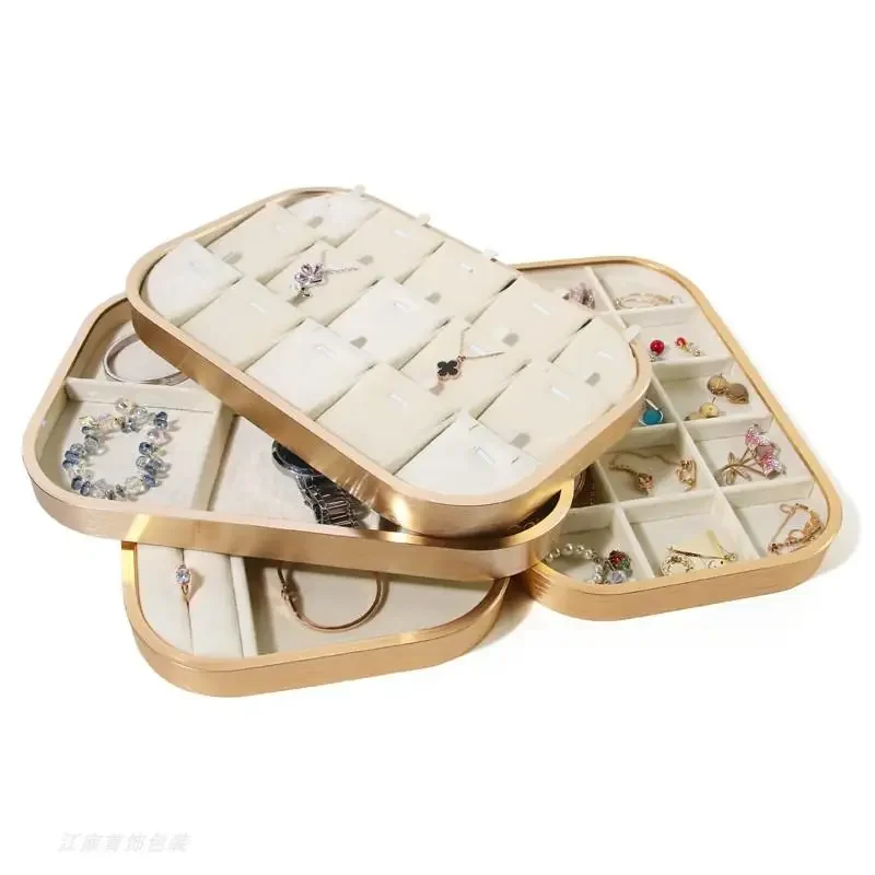 

Розовый металлический край премиум-класса внутри бархатного лотка для ювелирных изделий, ожерелье, кольцо, кулон, браслет, лоток для хранения