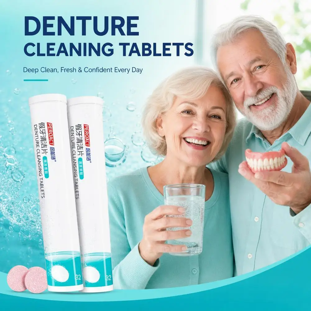 Double Clean Denture Cleaning Tablets Blue a Stain Removal Double Pack New And Old Packaging Randomly Shipped for Oral Care