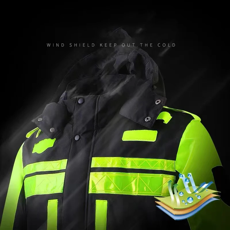 Plus Size High Visibility Cotton Winter Cold-Proof Safety Reflective Suit Road Safety Motorcycle Riding Reflective Jacket