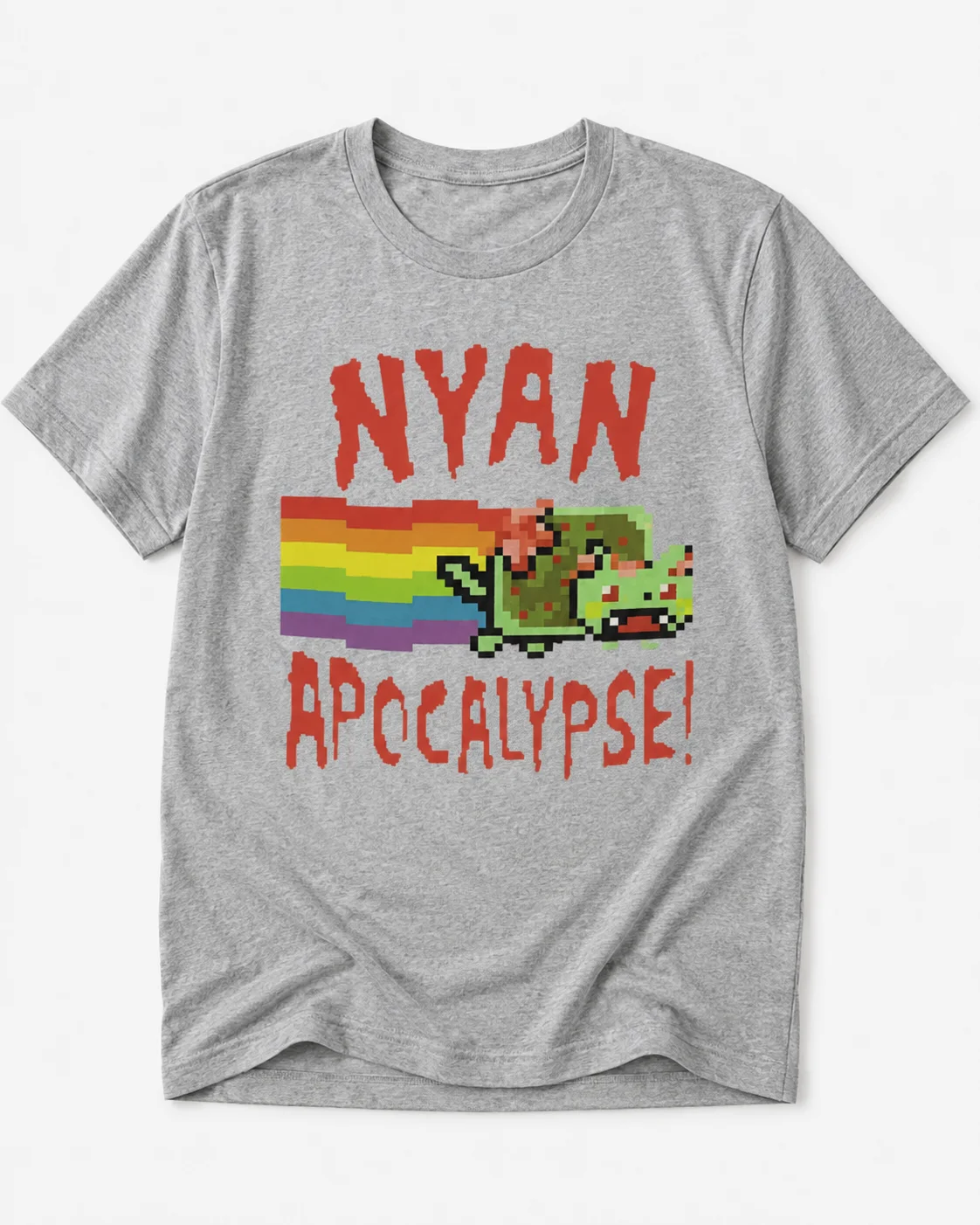 Pixel Zombie Cat Rainbow Trail T Shirt Retro Internet Meme Graphic Short Sleeve Casual Tee