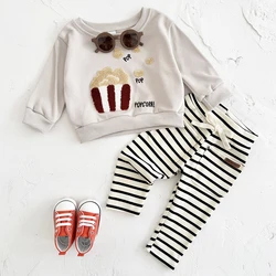 Baby Boy Clothes Cartoon Popcorn Infant Outfit Top Pants 2Pcs Autumn Long Sleeve Sweatshirt Newborn Girl Kids Children Clothing