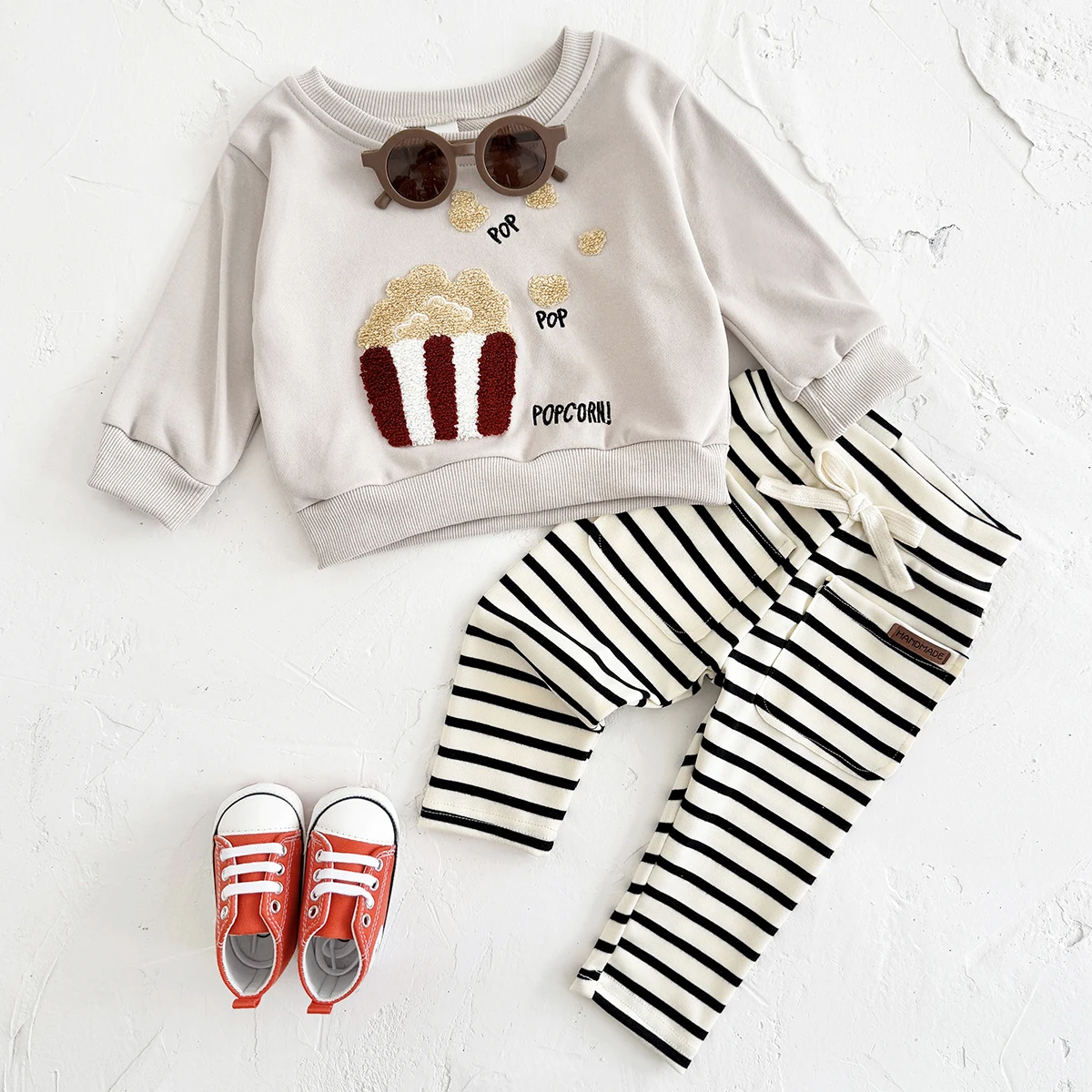 New Infant Outfit Top Spring Autumn Girl Long Pants Sweatshirt Cartoon Popcorn Top Kids Children Clothing 2Pcs Baby Boy Clothes