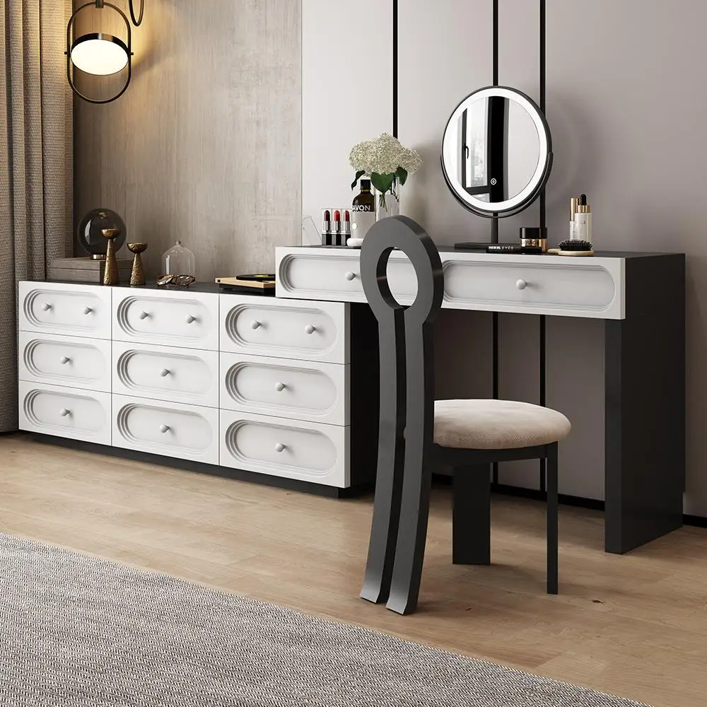 Comò minimalista italiano, cassettiera, ripostiglio integrato per camera da letto, tavolo da trucco in legno massello all'estremità del letto