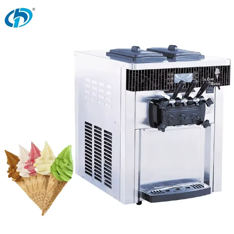 Commercial Desktop Soft Ice Cream Machine 20-28L/H 3 Flavors Automated Yogurt Maker for Business Use