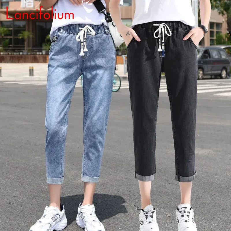 Calf Length Denim Pants Summer Gaiter High Waist Skinny Cuffs Bodycon Pencil Vintage Sweet Harajuku 3/4 Jeans Pants Women 2023