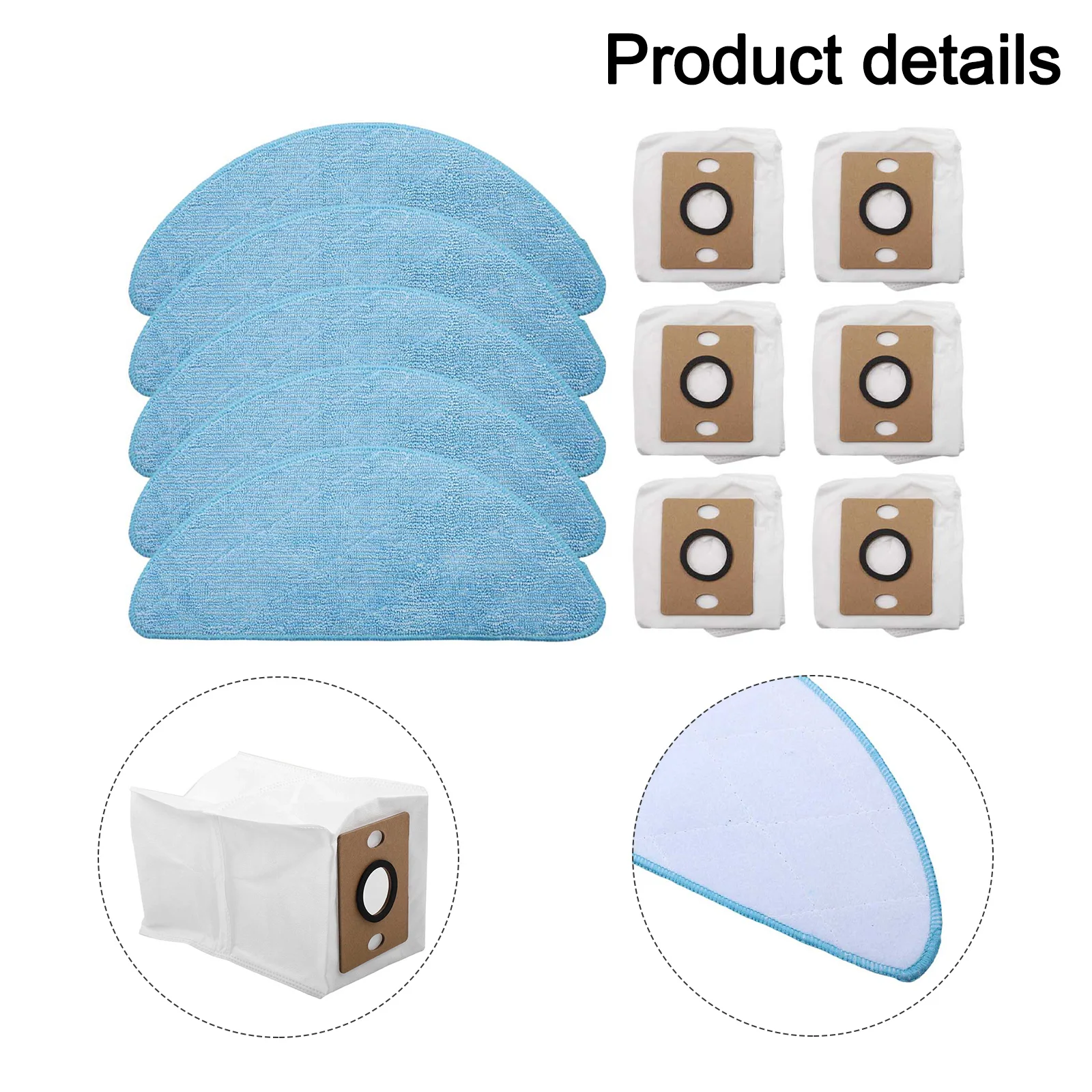 For ILIFE A12 Pro Dust Bags and Mop Cloths Bundle 5 Mop Pads and 6 Dust Bags for Consistent Airflow and Cleanliness