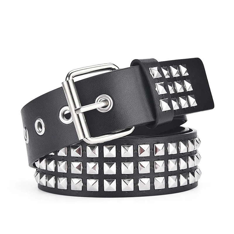 2024New Square Bead Rivet Belt Metal Pyramid Belt Men and Women Punk Hardware Jeans Belt Y2K Belt Designer Belt Women's Belts