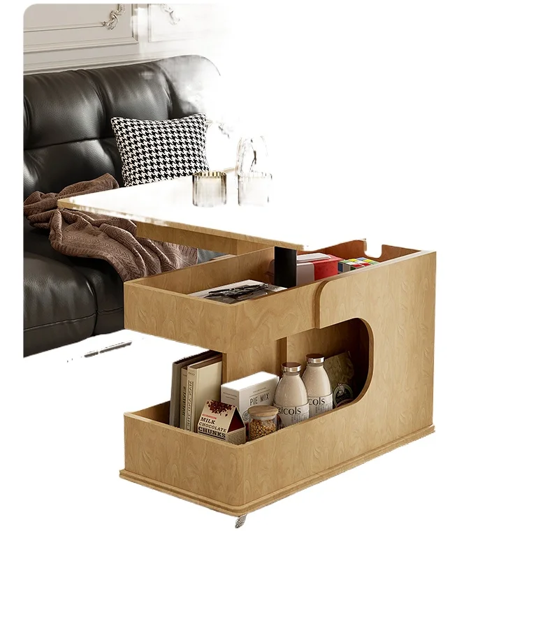 

Solid wood folding lifting coffee table small apartment living room sofa side cabinet side table movable trolley