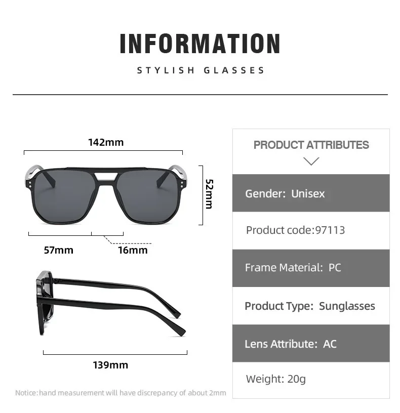 3 قطع نظارات شمسية بإطار مربع كبير للرجال والنساء بإطار خفيف الوزن وجسر مزدوج باللون الأسود والأصفر مع حماية من الأشعة فوق البنفسجية