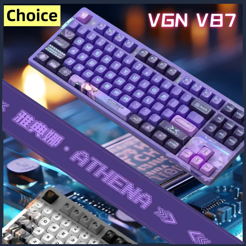 

VGN V87 pro athena keyboard Tri-Mode RGB Hot Swap Dynamic Gaming Keyboard Gasket PBT Keycap Ergonomics Pc Gamer,8000mAh battery