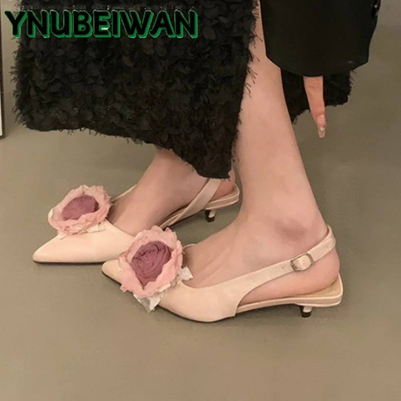 

Flower Pinted Toe High Heels Women Sandals Elegant 2025 New Summer Shoes Dress Party Sexy Slippers Slingback Pumps Woman Trend