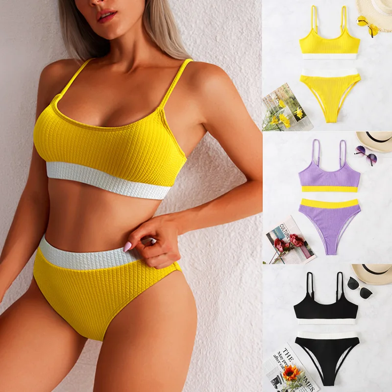 

2022 New Push Up Biquini Ribbed Bathing Suit Women Sexy High Cut Beachwear Bikinis Set Swimsuit Swimming Suit for Women