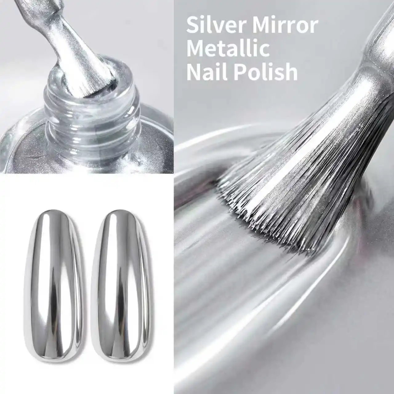 Silberner Metallic-Nagellack – schnelltrocknend, keine UV-Lampe erforderlich, spiegelähnliches Finish; die perfekte Wahl für ein Weihnachtsgeschenk. – Detail 5