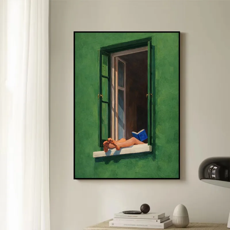 Contemporary Minimalist Red Figures Window Woman Reading Abstract Poster Printed Canvas Painting Wall Pictures Home Decor