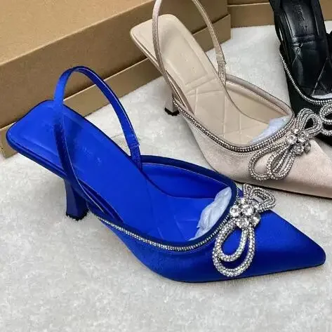 Elegant High Heeled Shoes for womens 2024 Summer Bowknot Diamond Sexy Ladies Sandals Wedding Party Dress Stiletto Sandalias