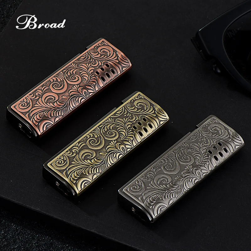 3D Embossed Gas Lighters Windproof Direct Dual Fire Lighter Metal Windproof Jet Fire Classic Vintage Cigar Lighter Men\'s Gifts