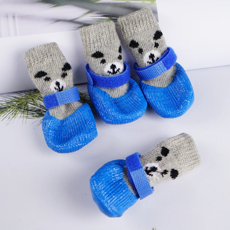 4Pcs/Set Cute New Style Outdoor Indoor Anti-slip Silicone Sole Pet Dog Puppy Cat Boots Socks Dog Clothes Accessories Supplies