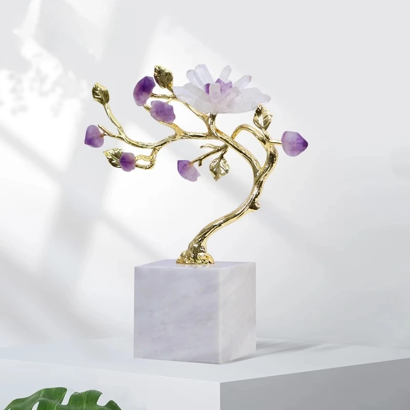

Light luxury TV cabinet wine cabinet ornament crystal flower fortune tree entrance decoration housewarming new home meaning