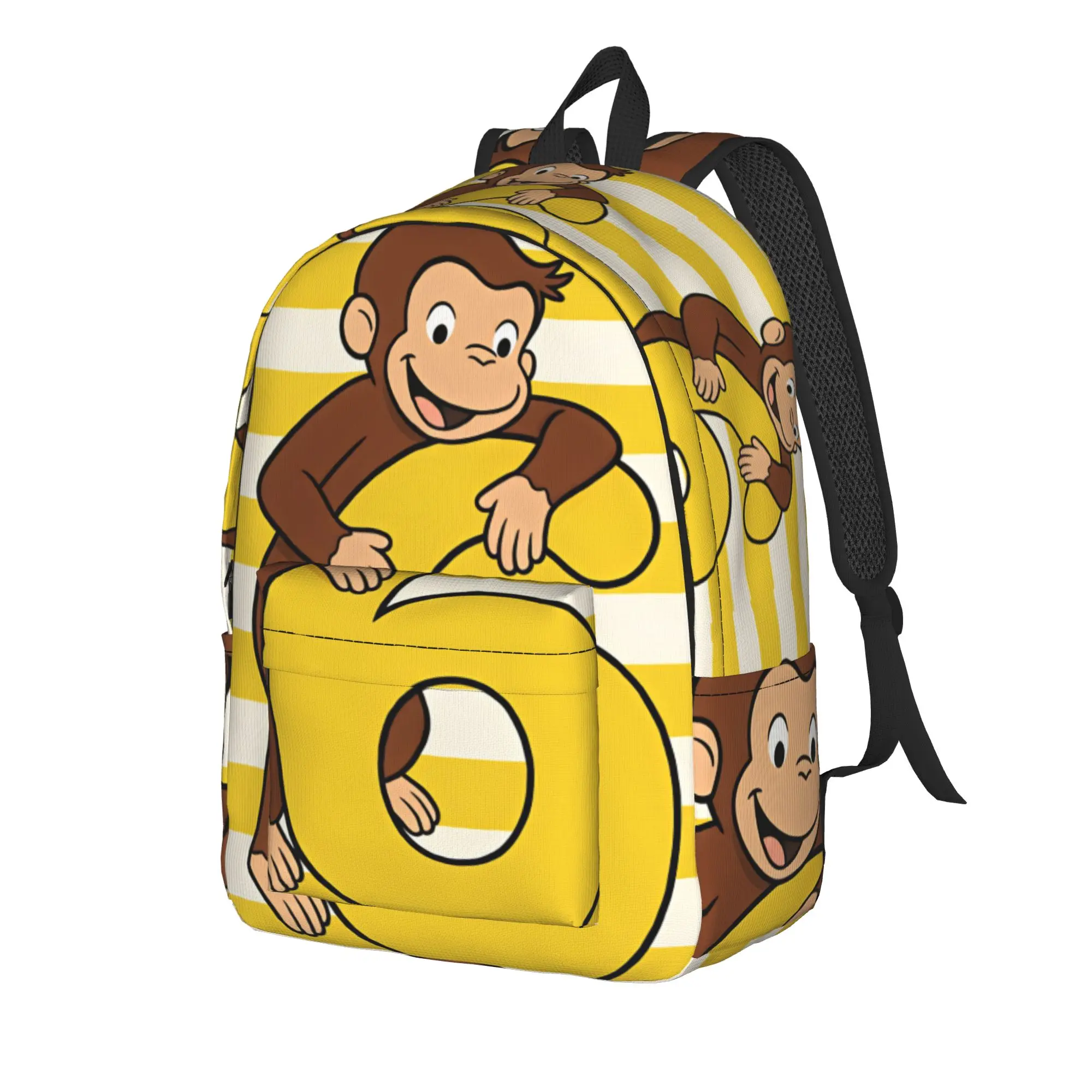 Curious George Number Six Stripes Backpack Student Unisex Backpacks Polyester Elegant High School Bags Daily Design Rucksack