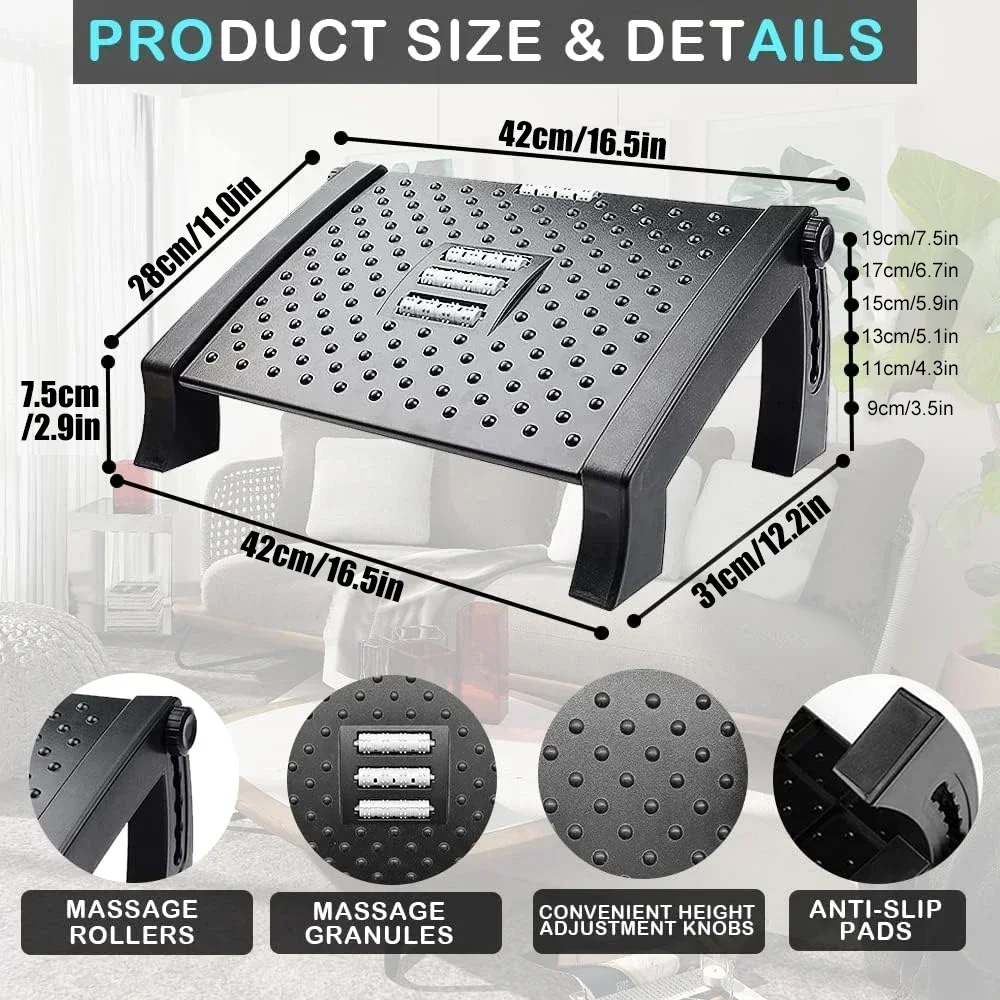 Adjustable Height Foot Rest At Work, Ergonomic Foot Stool Under Desk for Office, Comfortable Desk Foot Rest for Pressure Relief