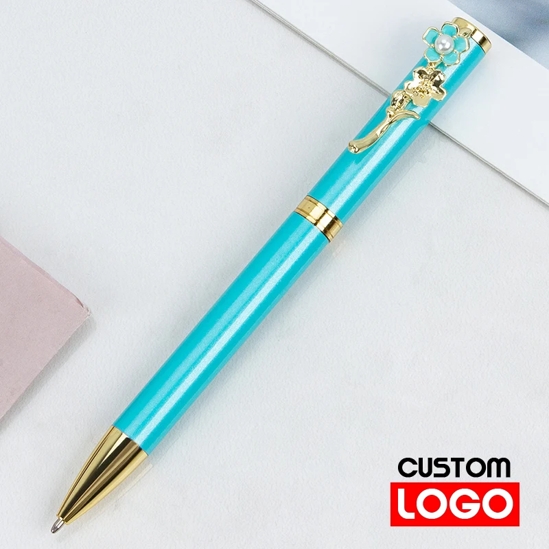 10pcs Pearl Peach Blossom Pen Business Office Sign Pen Wholesale Advertising Metal Ballpoint Pen Custom Logo Student Gift